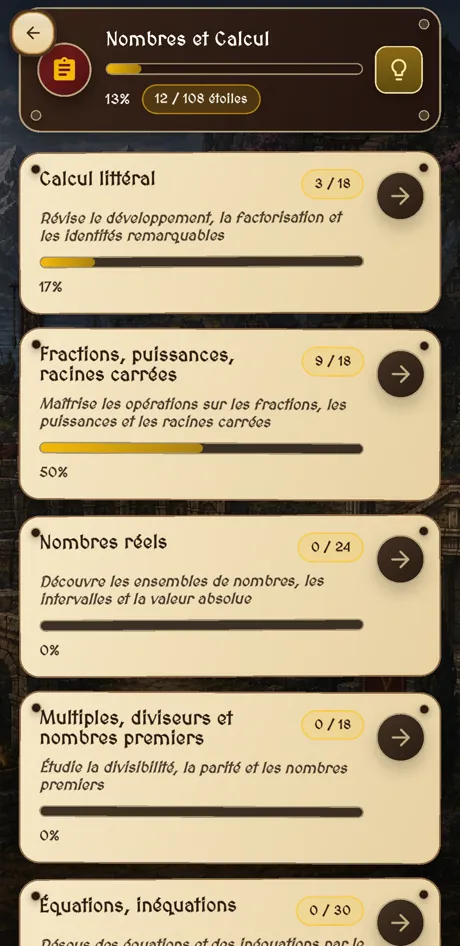 Les chapitres de Nombres et Calcul : 2nde