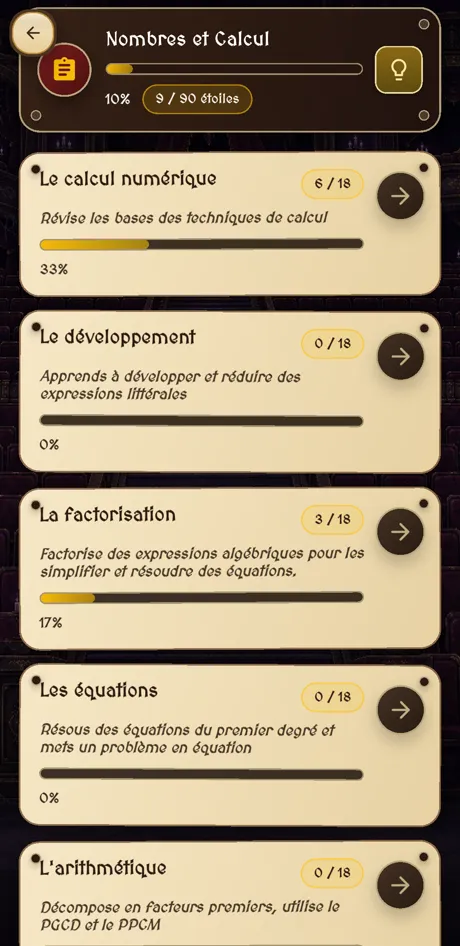 Les chapitres de Nombres et Calcul : 3e