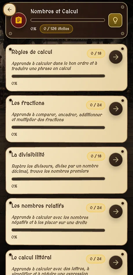 Les chapitres de Nombres et Calcul : 5e (1/2)