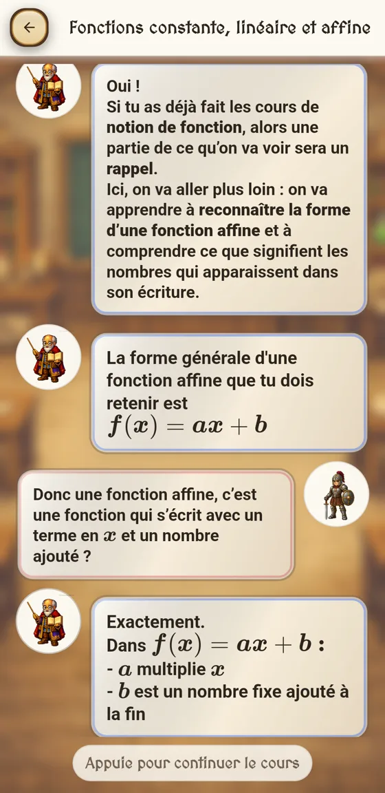 Une leçon présentée sous forme de dialogue entre un élève et son professeur