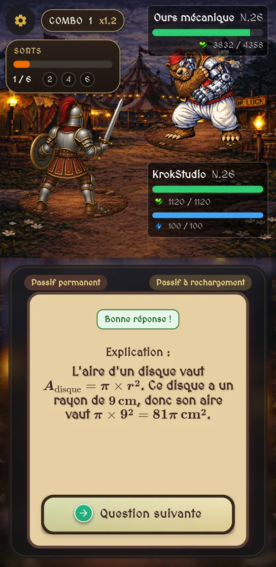 La correction détaillée affichée après une réponse